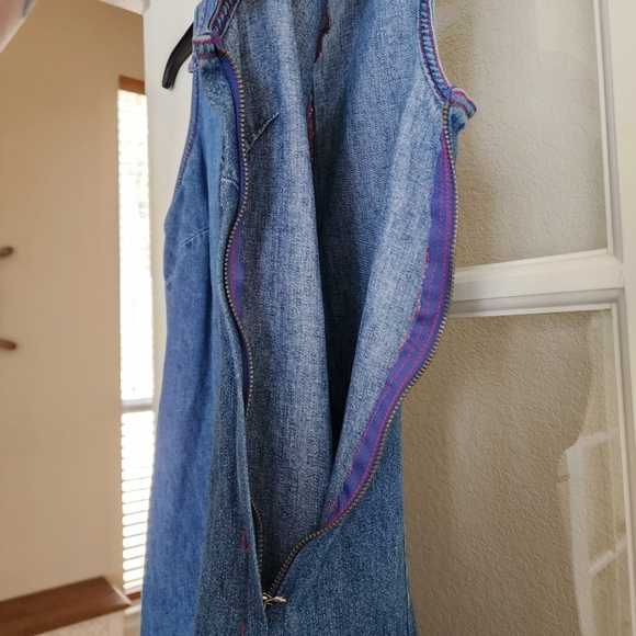 Vintage Studio Ease Petite Denim Dress Floral Embroidered 10P Cottagecore Y2K - Picture 8 of 16